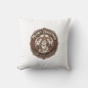 Meowy Christmas Cat Christmas Vintage Vector Art S Throw Pillow
