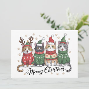 Meowy Christmas Cat Cute Cats with Santa Claus Hat Holiday Card