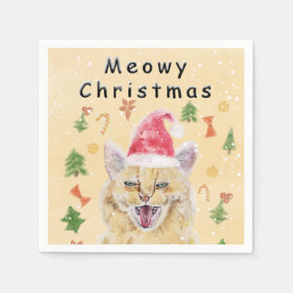 Meowy Christmas cat funny and cute cat  Napkin