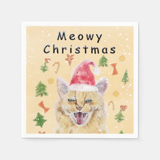 Meowy Christmas cat funny and cute cat  Napkin (Front)