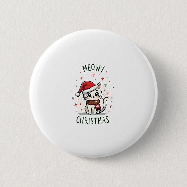 Meowy Christmas Cat Lover Funny Festive Holidays C 2 Inch Round Button (Front)