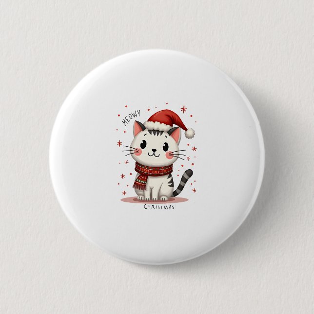 Meowy Christmas Cat Lover Funny Festive Holidays C 2 Inch Round Button (Front)