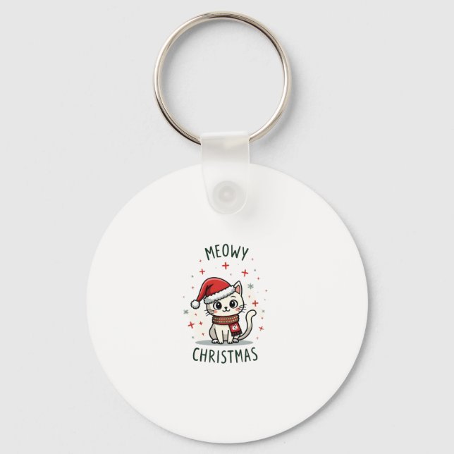 Meowy Christmas Cat Lover Funny Festive Holidays C Keychain (Front)