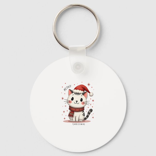 Meowy Christmas Cat Lover Funny Festive Holidays C Keychain (Front)