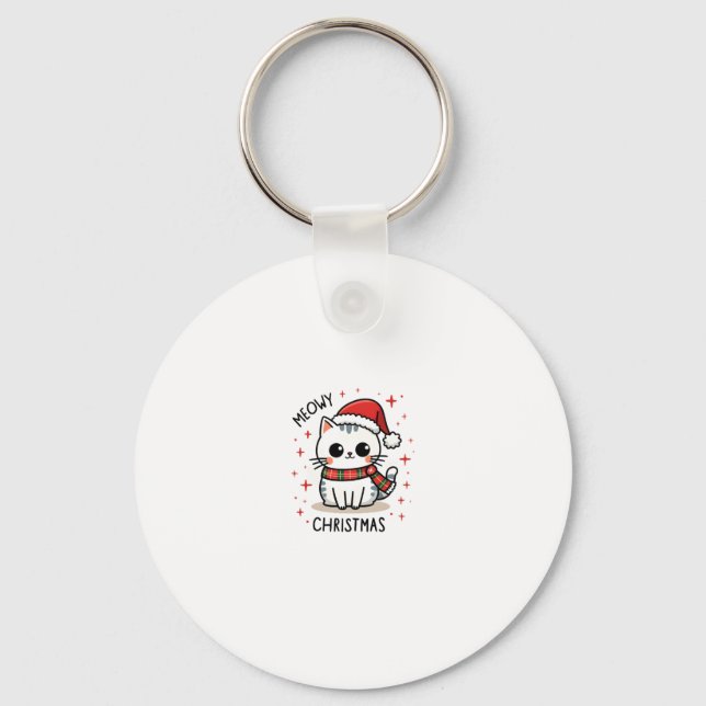 Meowy Christmas Cat Lover Funny Festive Holidays C Keychain (Front)