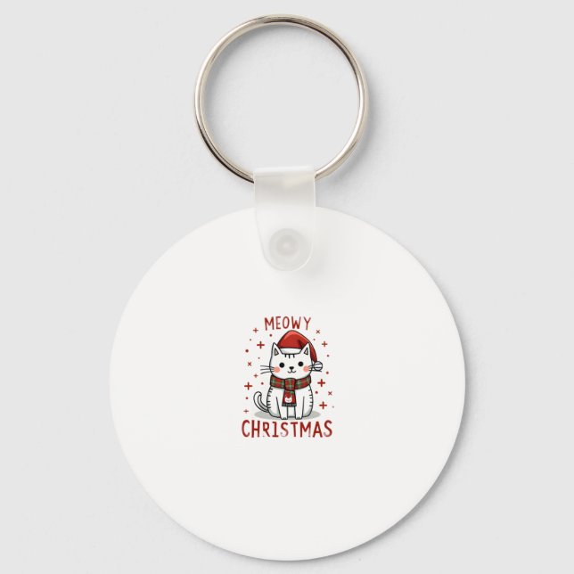 Meowy Christmas Cat Lover Funny Festive Holidays C Keychain (Front)