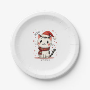Meowy Christmas Cat Lover Funny Festive Holidays C Paper Plate