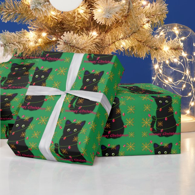 Meowy Christmas | cat lover gift | black cat  Wrapping Paper (Holidays)