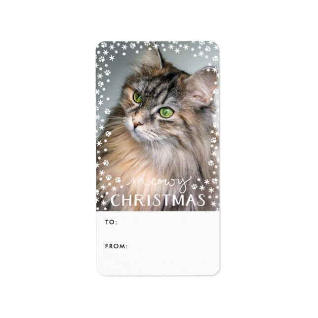 Meowy Christmas Cat Lover Photo Holiday Gift Tag (Front)