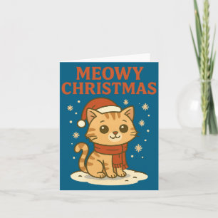 Meowy Christmas Cat Lover Pun Long Sleeve Card