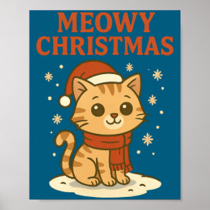 Meowy Christmas Cat Lover Pun Long Sleeve Poster