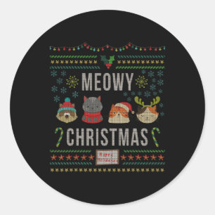 Meowy Christmas Cat Lover Tacky Ugly Christmas Par Classic Round Sticker