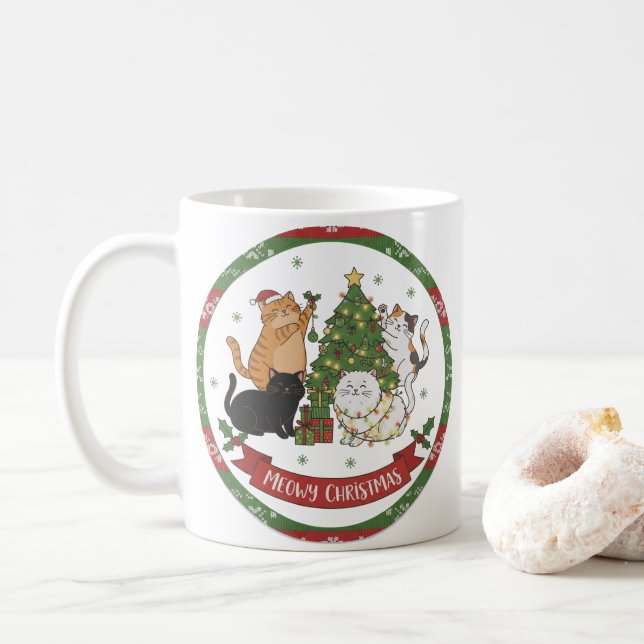 Meowy Christmas Cat Lovers Mug - Christmas Gift (Avec donut)