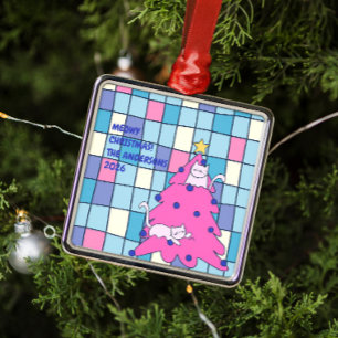 Meowy Christmas Cat Party Metal Ornament
