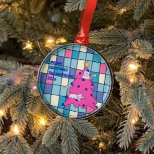 Meowy Christmas Cat Party Metal Ornament