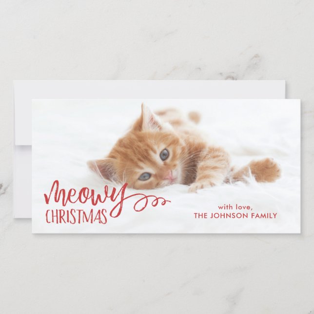 Meowy Christmas Cat Pet Photo Holiday Card (Front)