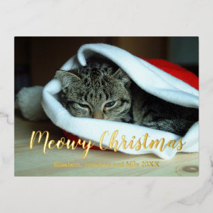 Meowy Christmas Cat Photo Christmas Foil Holiday Postcard