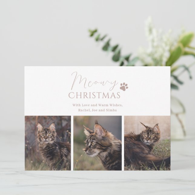 Meowy Christmas Cat Photo Christmas Holiday Card (Standing Front)