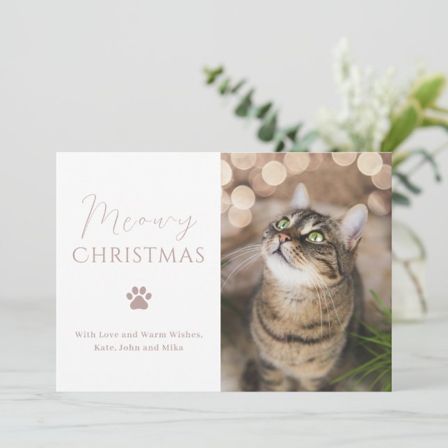 Meowy Christmas Cat Photo Christmas Holiday Card (Standing Front)