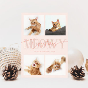 Meowy Christmas Cat Photos Peach Christmas Holiday Card