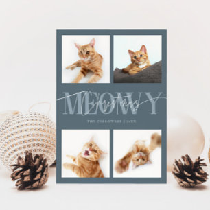 Meowy Christmas Cat Photos Slate Blue Christmas Holiday Card