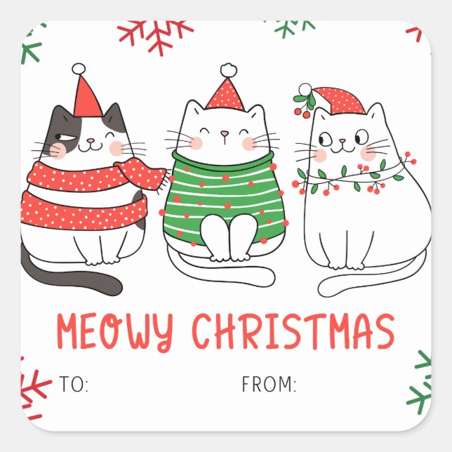 Meowy Christmas Cat Sticker Gift Labels (Front)