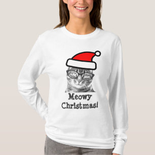 Meowy Christmas cat t shirt   Cute Santa kitty