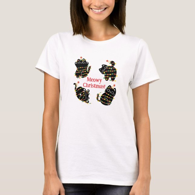 Meowy Christmas Cat T-Shirt – Funny Holiday Tee (Front)