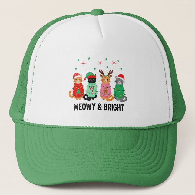 Meowy Christmas Cat Trucker Hat (Front)