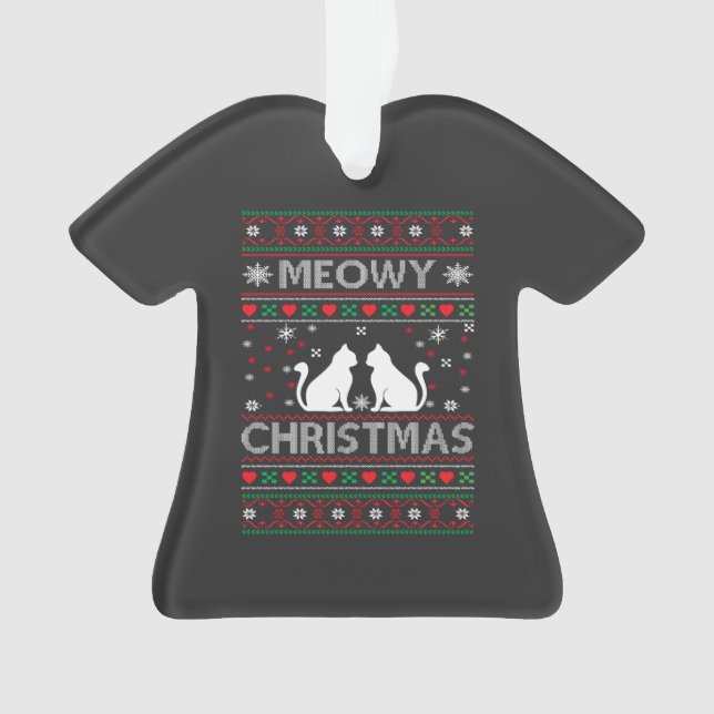Meowy Christmas Cat Ugly Sweater T-Shirt Ornament (Front)