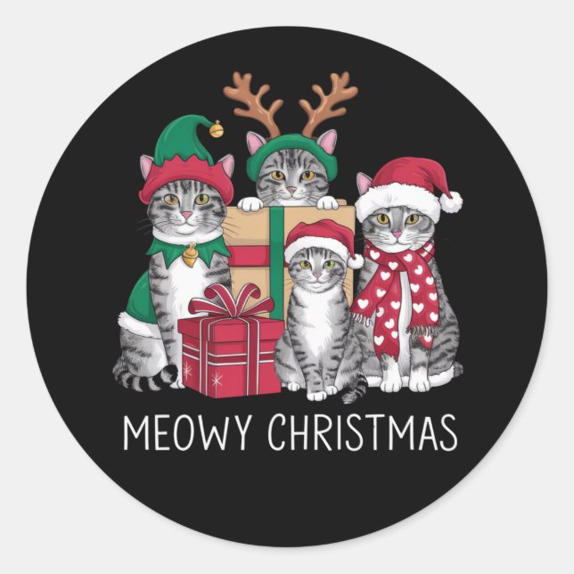 Meowy Christmas Cat Xmas Funny Cats Lover  Classic Round Sticker (Front)