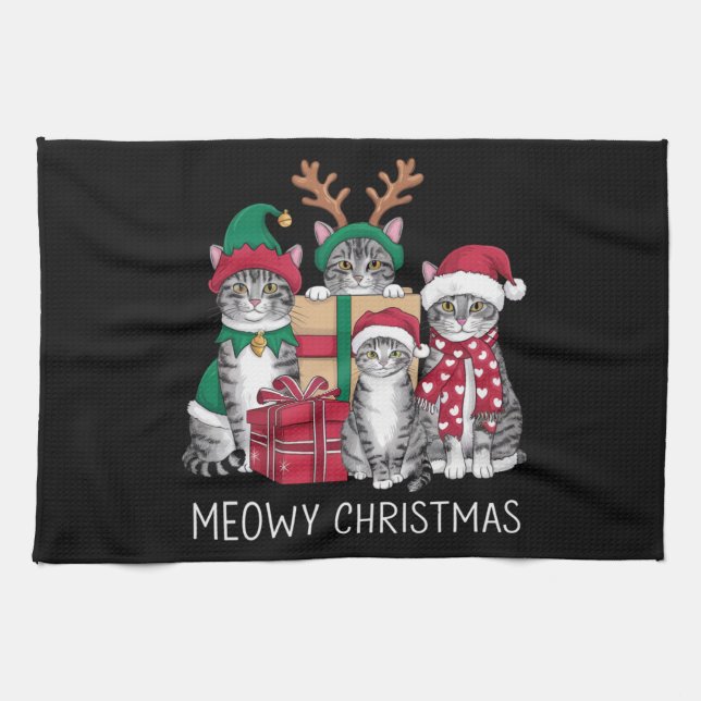 Meowy Christmas Cat Xmas Funny Cats Lover  Kitchen Towel (Horizontal)