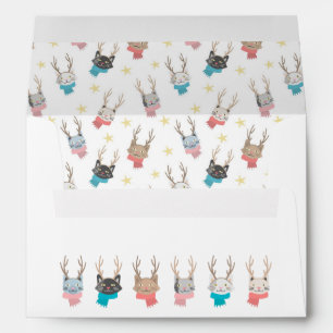 Meowy Christmas Cats + Antlers Funny Holiday Card Envelope