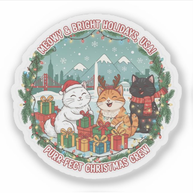 Meowy Christmas Cats – Bright Holiday Fun USA Stic (Front)