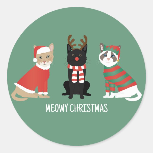 Meowy Christmas Cats Classic Round Sticker (Front)
