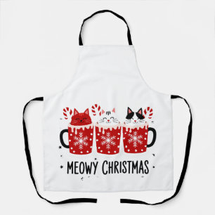 Meowy Christmas Cats Hot Cocoa Candy Cane Xmas Apron