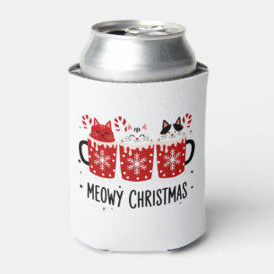 Meowy Christmas Cats Hot Cocoa Candy Cane Xmas Can Cooler