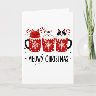 Meowy Christmas Cats Hot Cocoa Candy Cane Xmas Card