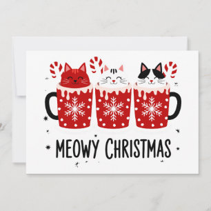 Meowy Christmas Cats Hot Cocoa Candy Cane Xmas Invitation