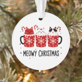 Meowy Christmas Cats Hot Cocoa Candy Cane Xmas Ornament