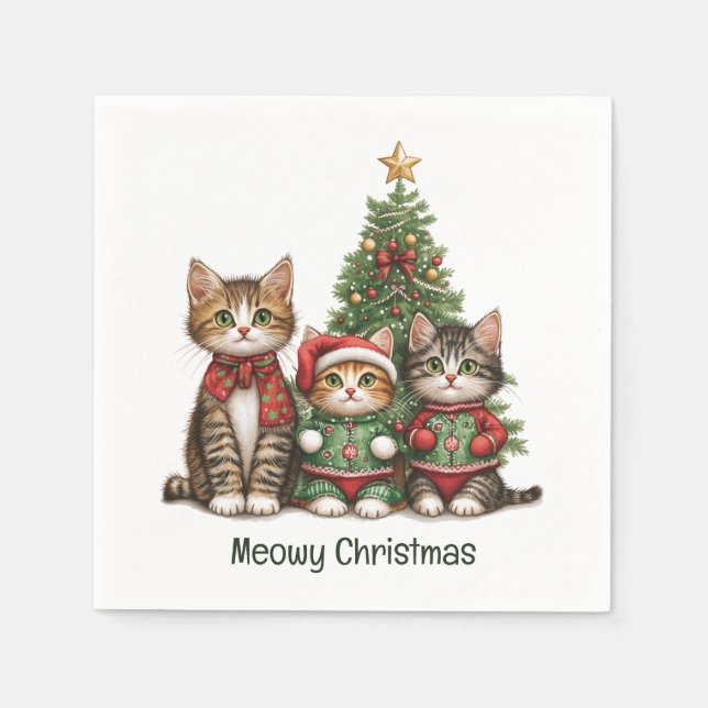 Meowy Christmas Cats Napkin (Front)