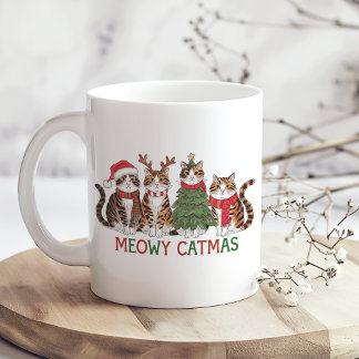 Meowy Christmas Cats with Lights Funny Holiday Coffee Mug