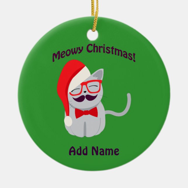 Meowy Christmas! Ceramic Ornament (Front)