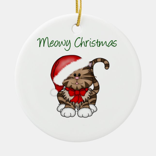 Meowy Christmas Ceramic Ornament (Front)