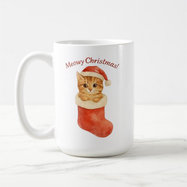 Meowy Christmas Chat Mug - Cadeau de vacances (Gauche)