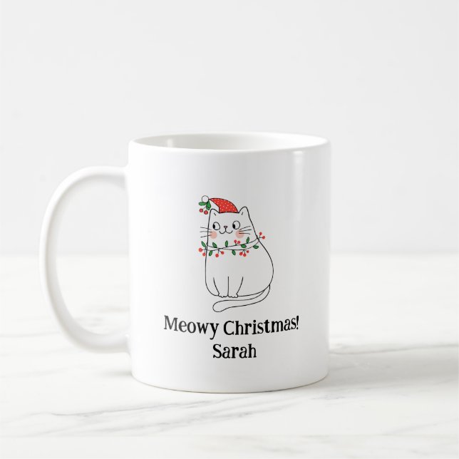 Meowy Christmas Chat Mug - Custom Name Holiday Gif (Gauche)