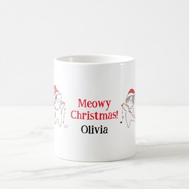 Meowy Christmas Chat Mug - Custom Name Holiday Gif (Centre)