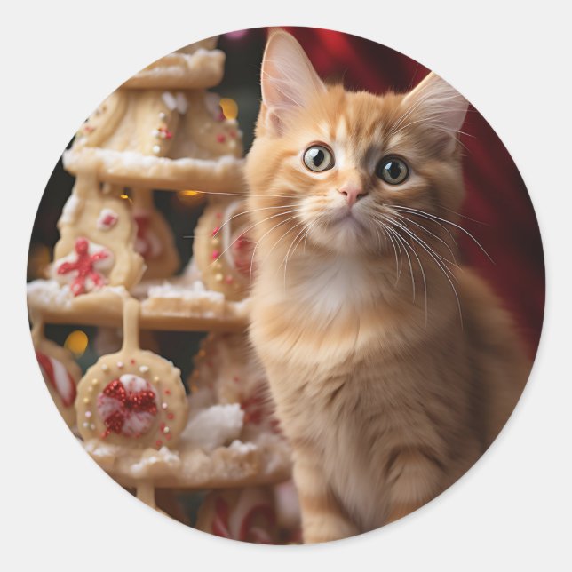 Meowy Christmas! Classic Round Sticker (Front)