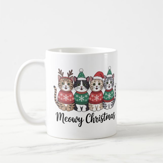 Meowy Christmas Coffee | Cute Holiday Cat Lover Mug (Left)