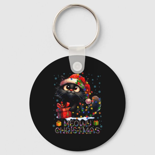 Meowy Christmas Cute Black Cat Christmas Xmas Wome Keychain (Front)